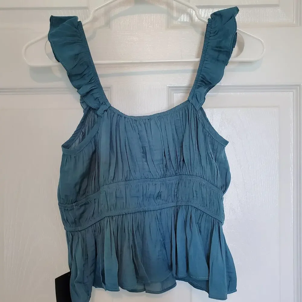 Lulus Sanne Teal Green Flutter Sleeve Tank Top Size M - Picture 6 of 13